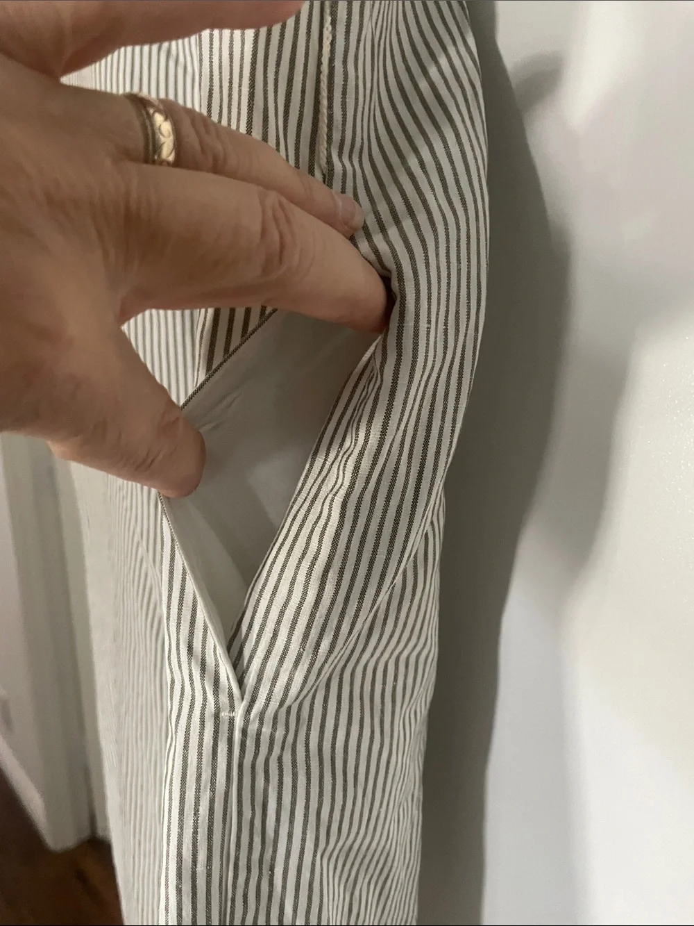 Uniqlo White and Green Pinstripe Wide-Leg Jumpsuit